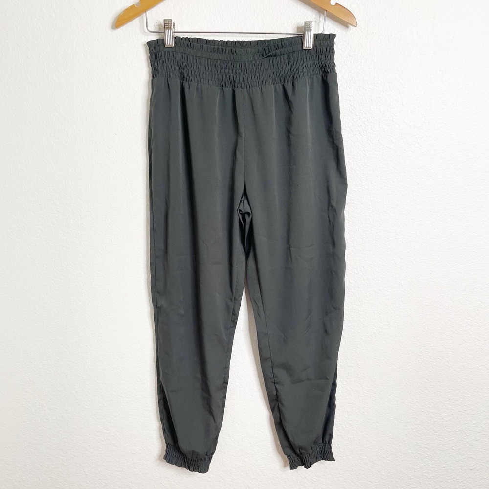Aerie Womens Smocked High Waist Jogger Pants Charcoal Gray Size M Relaxed Fit